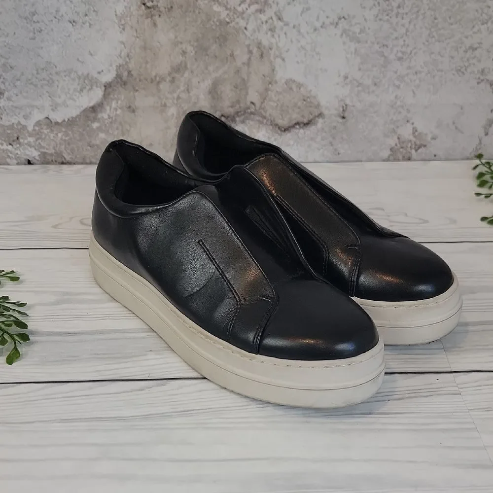 J/SLIDES NYC  Slip-On Platform Sneakers Black Faux Leather Womens Size 8M